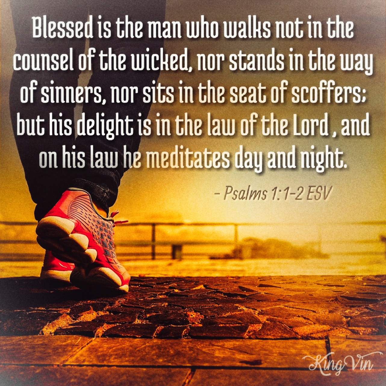 Blessed is the man who walks not in the counsel of the wicked, nor stands in the way of sinners, nor sits in the seat of scoffers; but his delight is in the law of the Lord , and on his law he meditates day and night. Psalms 1:1‭-‬2 ESV