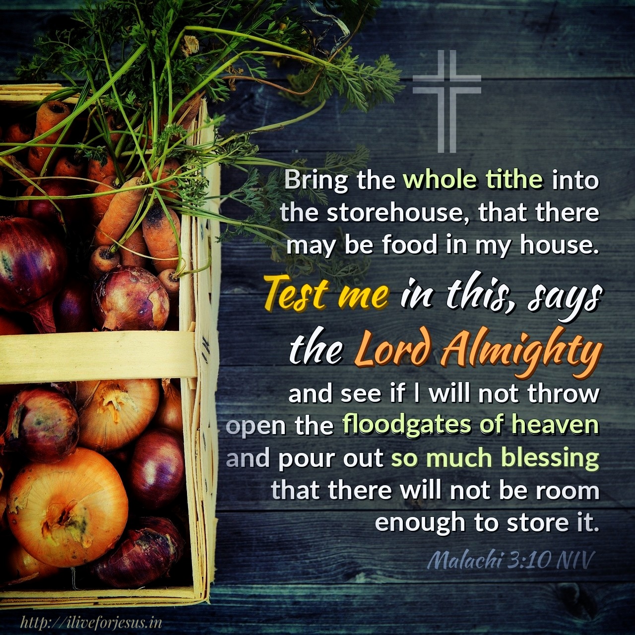 Bring the whole tithe into the storehouse, that there may be food in my house. Test me in this, says the Lord Almighty, and see if I will not throw open the floodgates of heaven and pour out so much blessing that there will not be room enough to store it. Malachi 3:10 NIV
