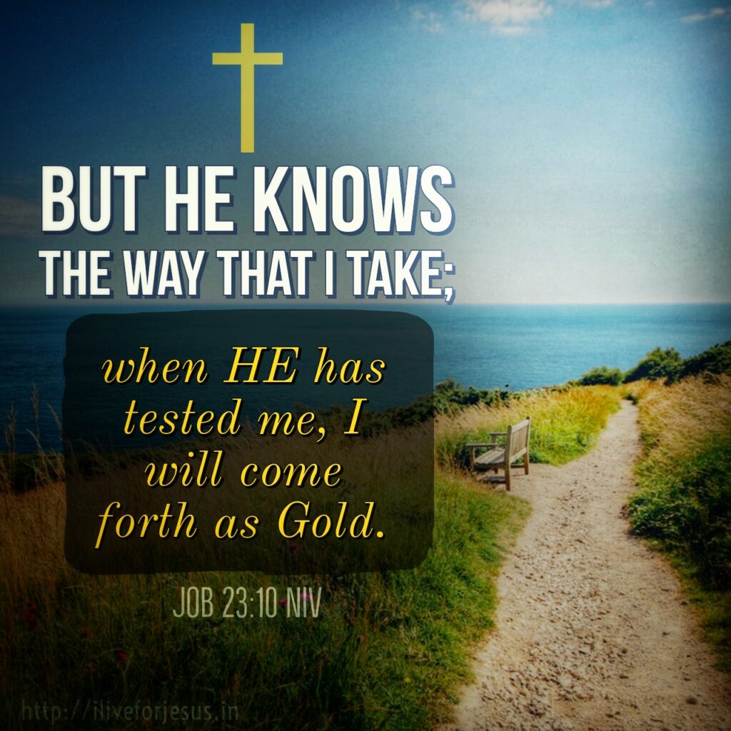But he knows the way that I take; when he has tested me, I will come forth as gold. Job 23:10
https://my.bible.com/bible/111/JOB.23.10