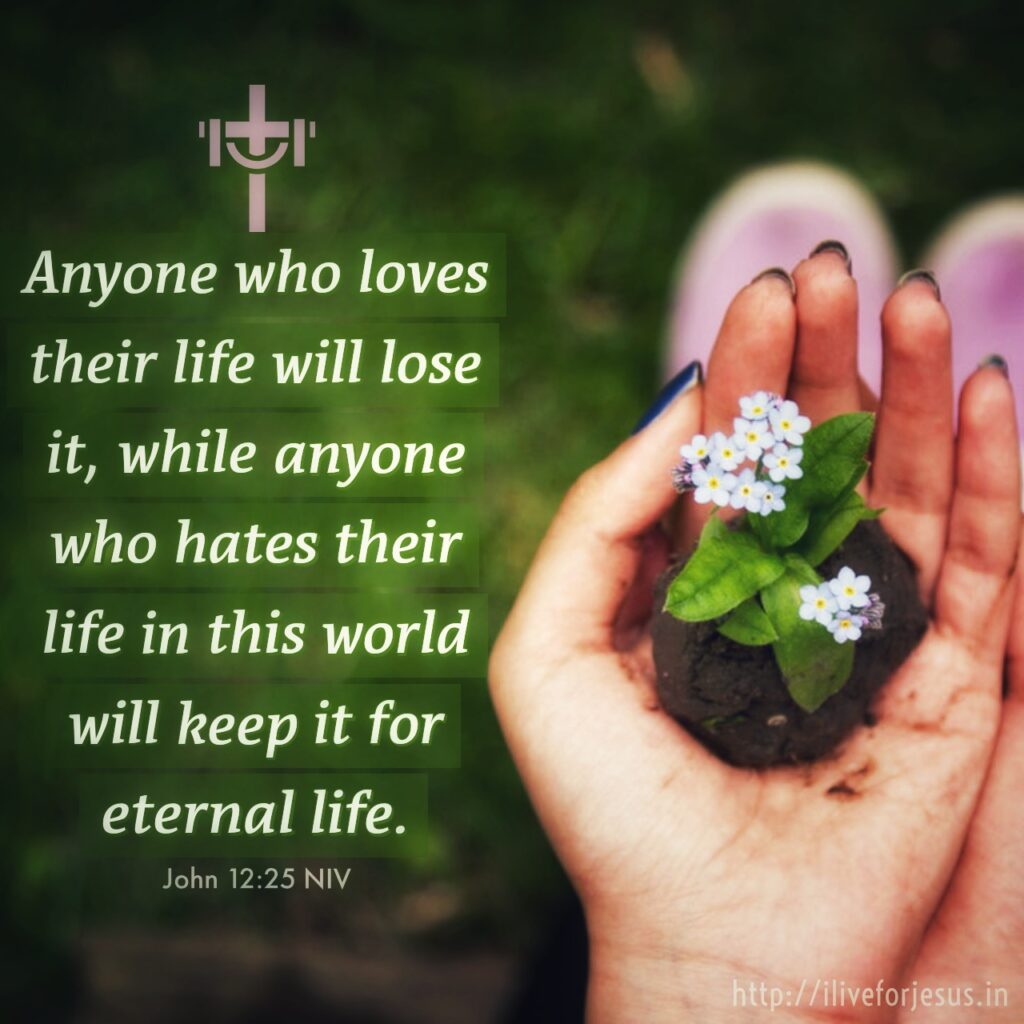 Anyone who loves their life will lose it, while anyone who hates their life in this world will keep it for eternal life. John 12:25 NIV https://bible.com/bible/111/jhn.12.25.NIV
