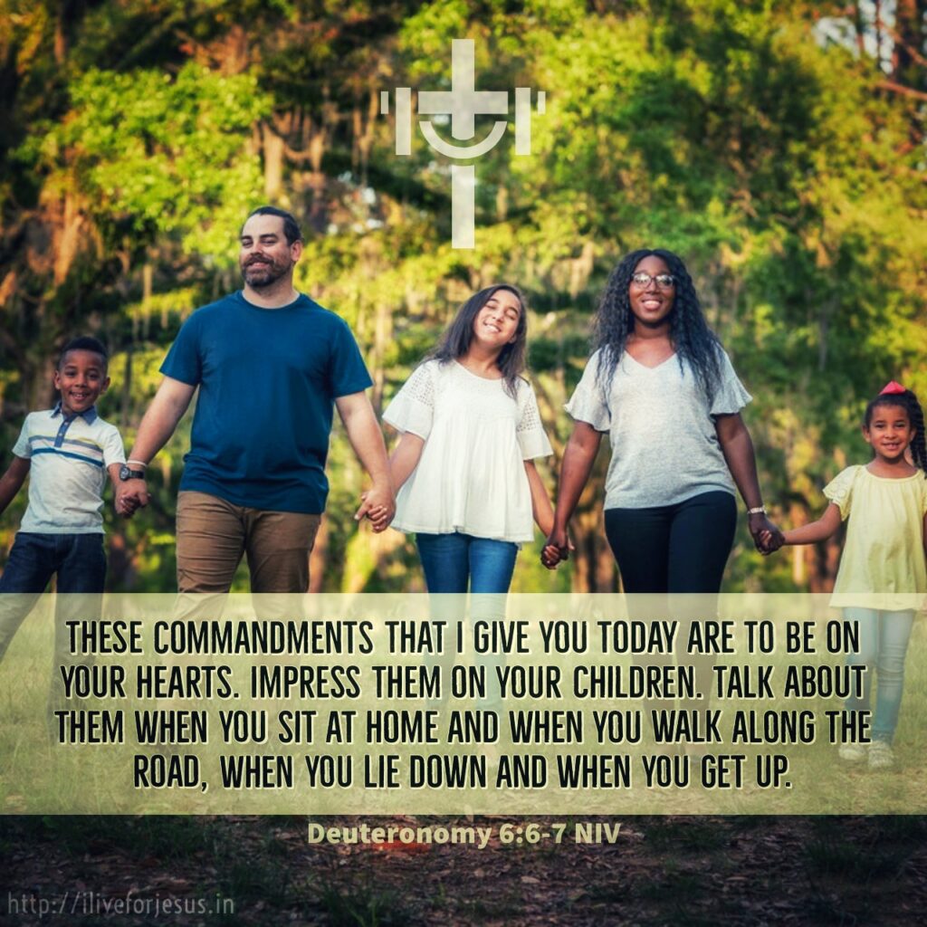 These commandments that I give you today are to be on your hearts. Impress them on your children. Talk about them when you sit at home and when you walk along the road, when you lie down and when you get up. Deuteronomy 6:6‭-‬7 NIV https://bible.com/bible/111/deu.6.6-7.NIV