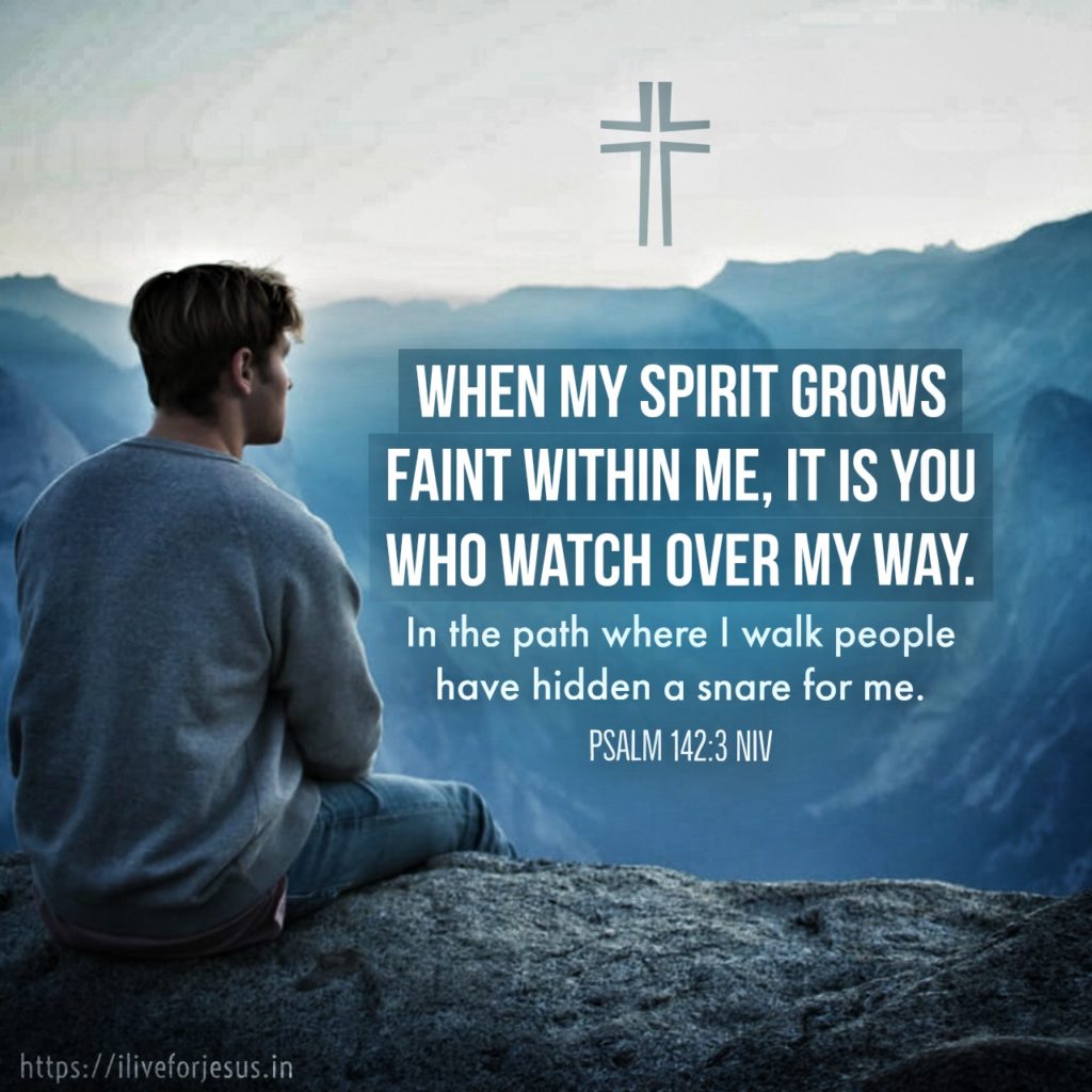 When my spirit grows faint within me, it is you who watch over my way. In the path where I walk people have hidden a snare for me. Psalm 142:3 NIV https://bible.com/bible/111/psa.142.3.NIV
