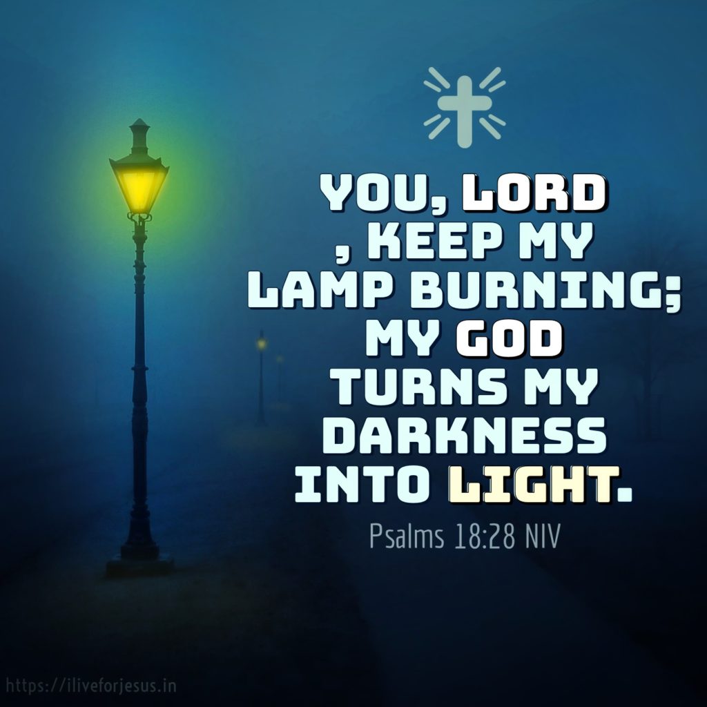 You, Lord , keep my lamp burning; my God turns my darkness into light. Psalms 18:28 NIV https://psalm.bible/psalm-18-28