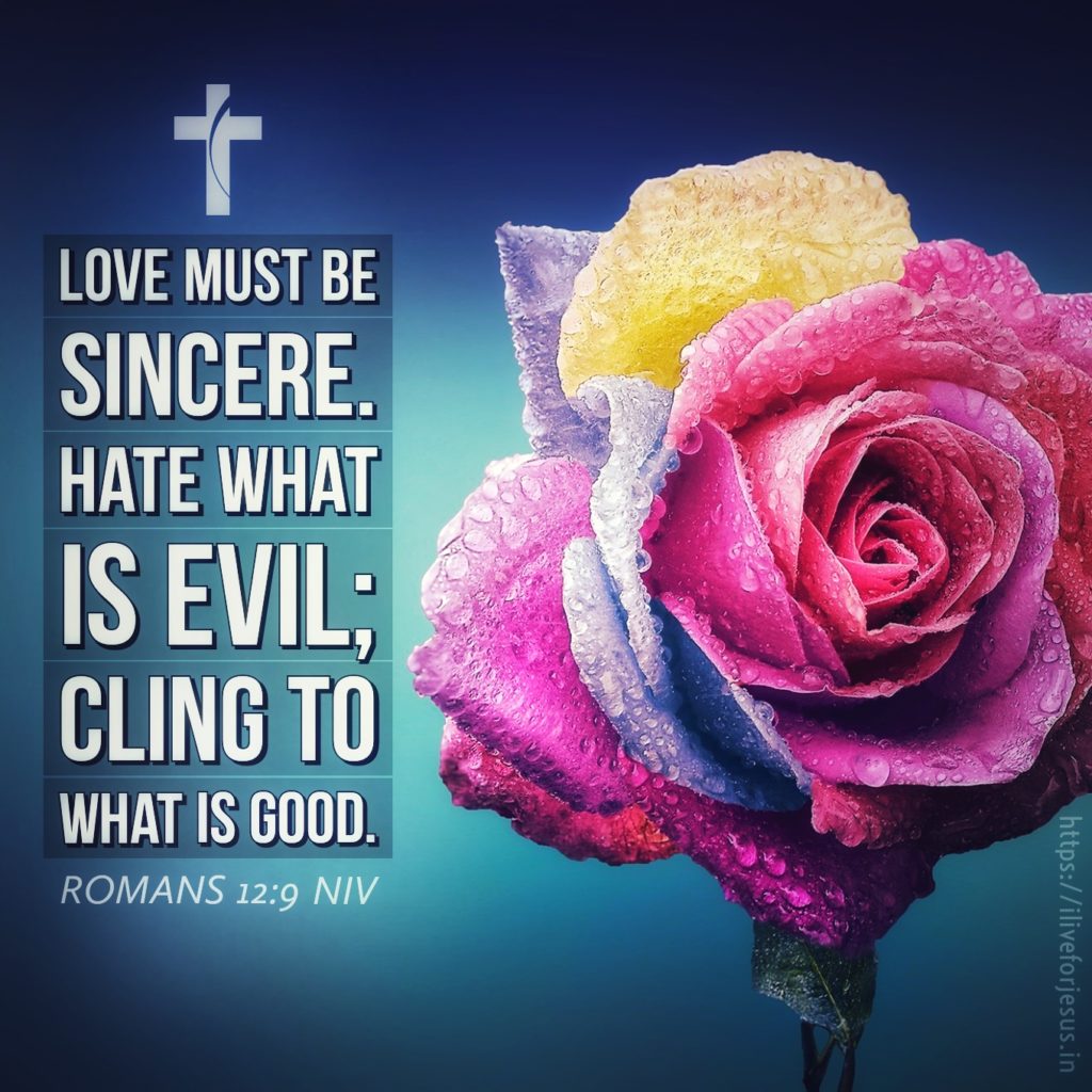 Love must be sincere. Hate what is evil; cling to what is good. Romans 12:9 NIV https://romans.bible/romans-12-9