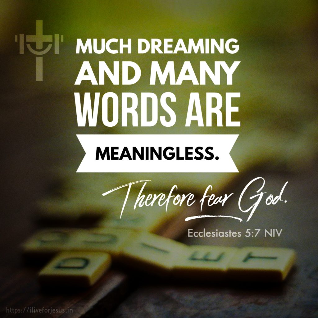 Much dreaming and many words are meaningless. Therefore fear God. Ecclesiastes 5:7 NIV https://ecclesiastes.bible/ecclesiastes-5-7