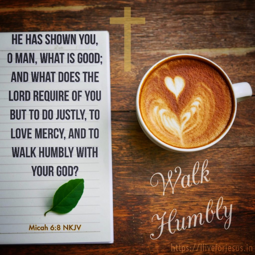 He has shown you, O man, what is good; And what does the Lord require of you But to do justly, To love mercy, And to walk humbly with your God? Micah 6:8 NKJV https://bible.com/bible/114/mic.6.8.NKJV