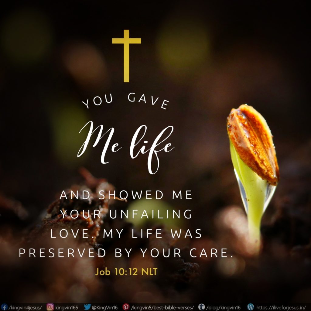 You gave me life and showed me your unfailing love. My life was preserved by your care. Job 10:12 NLT https://bible.com/bible/116/job.10.12.NLT
