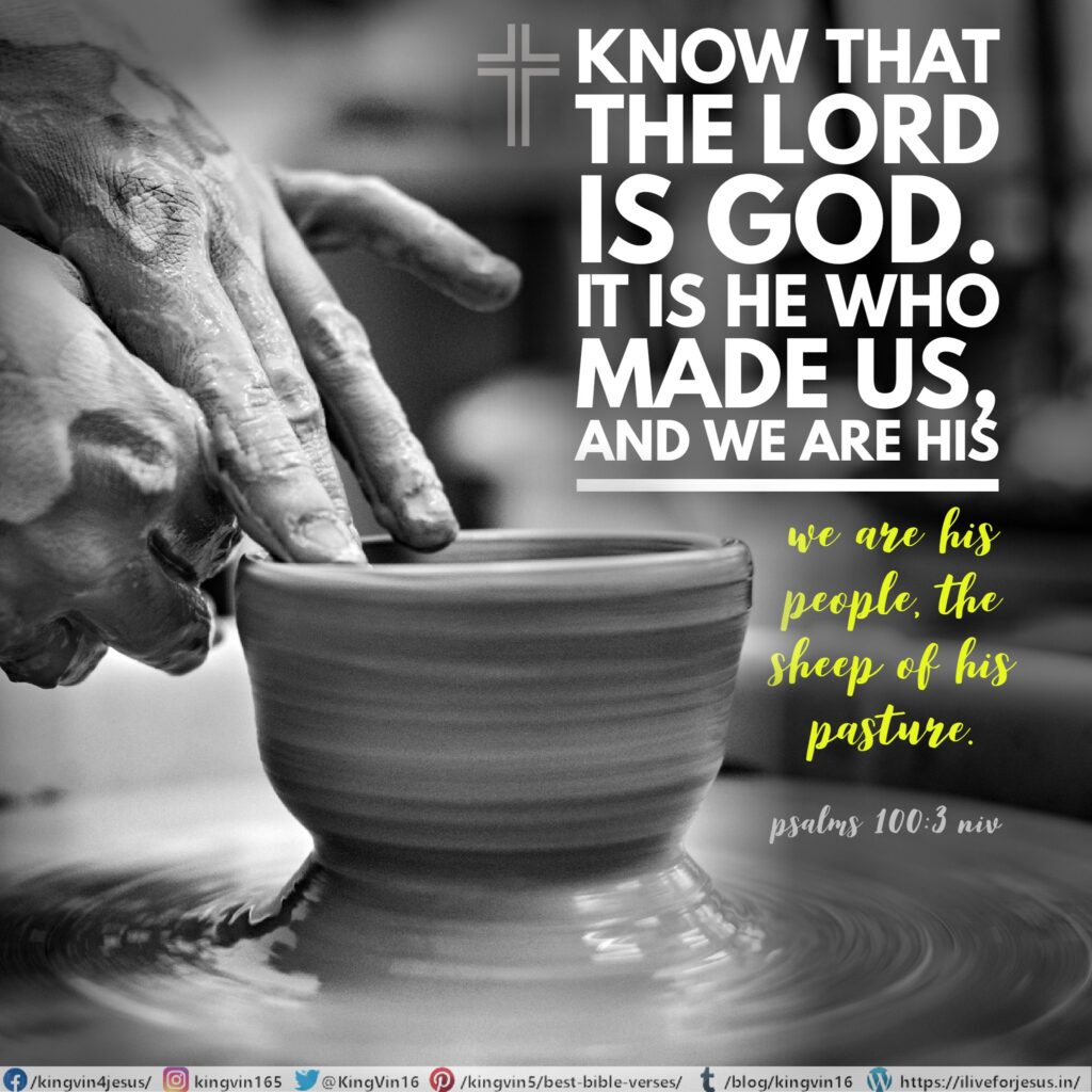Know that the Lord is God. It is he who made us, and we are his ; we are his people, the sheep of his pasture. Psalms 100:3 NIV 
https://my.bible.com/bible/111/PSA.100.3.NIV