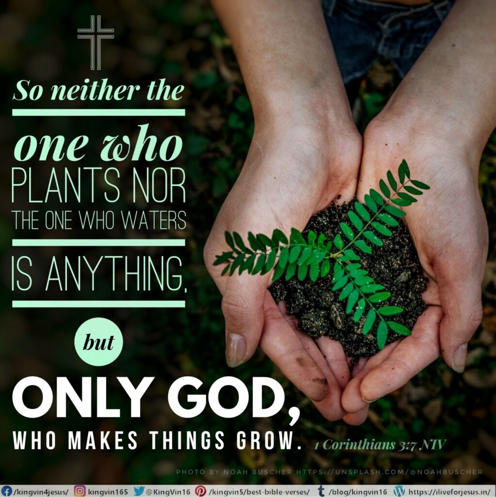 So neither the one who plants nor the one who waters is anything, but only God, who makes things grow. 1 Corinthians 3:7 NIV https://1corinthians.bible/1-corinthians-3-7