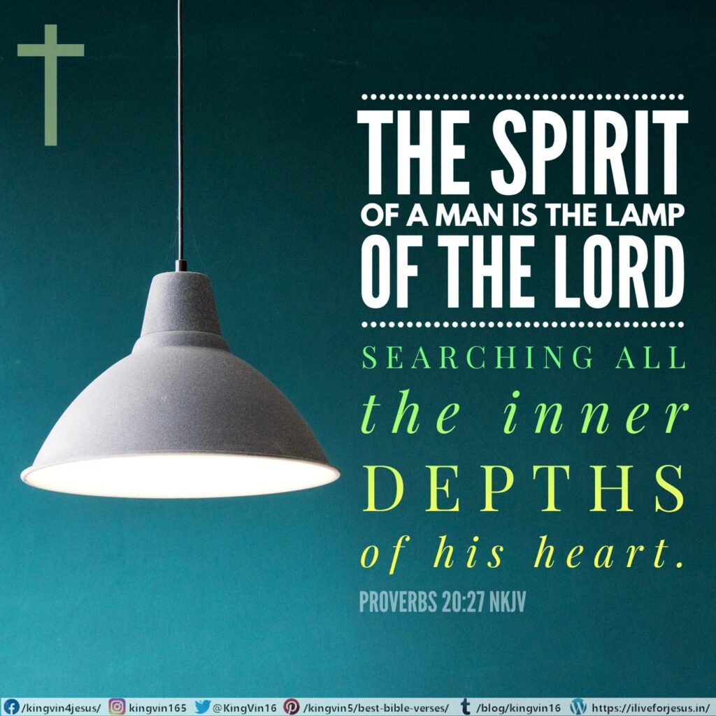 The spirit of a man is the lamp of the Lord, Searching all the inner depths of his heart. Proverbs 20:27 NKJV https://bible.com/bible/114/pro.20.27.NKJV